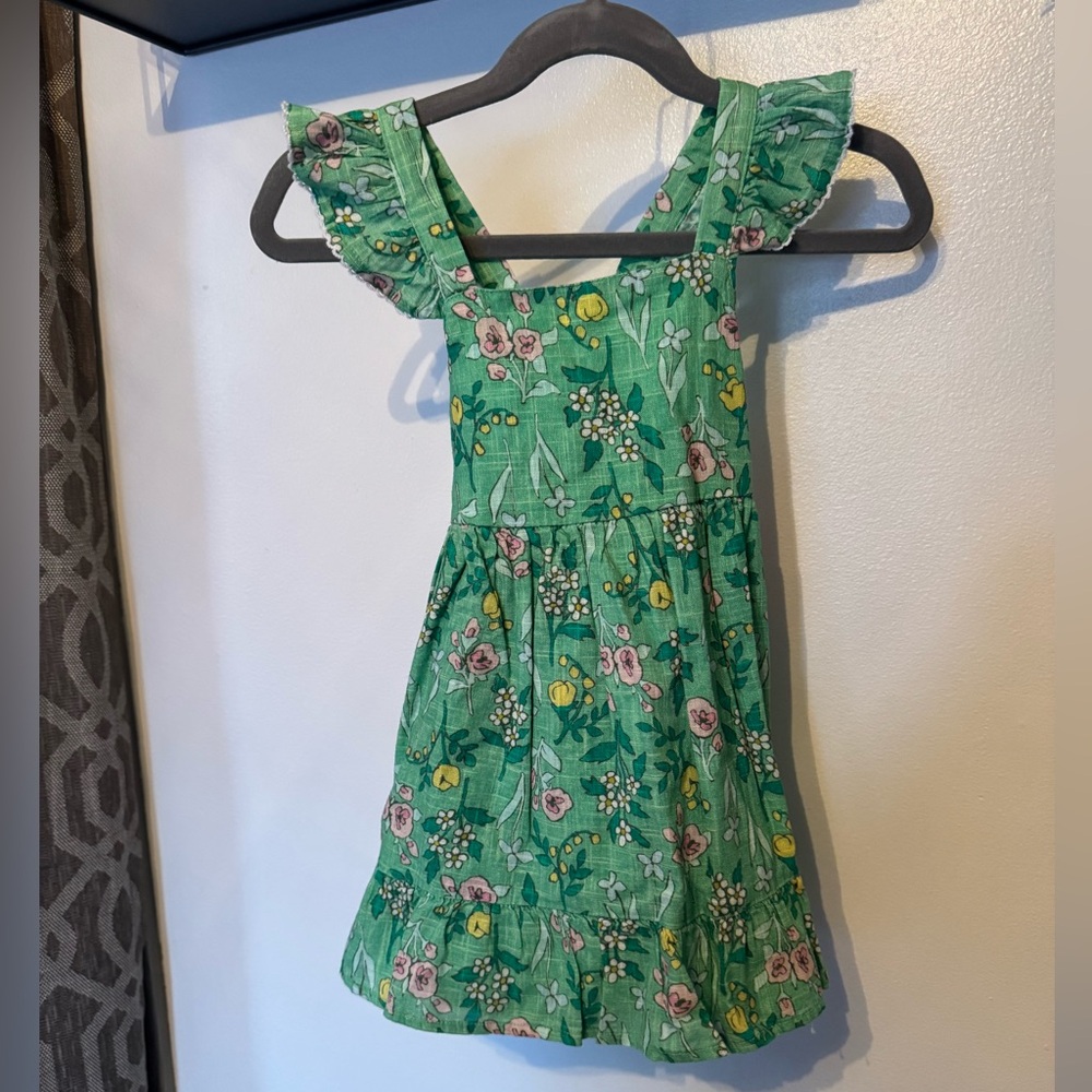 Floral Green Dress with Ruffle Sleeves